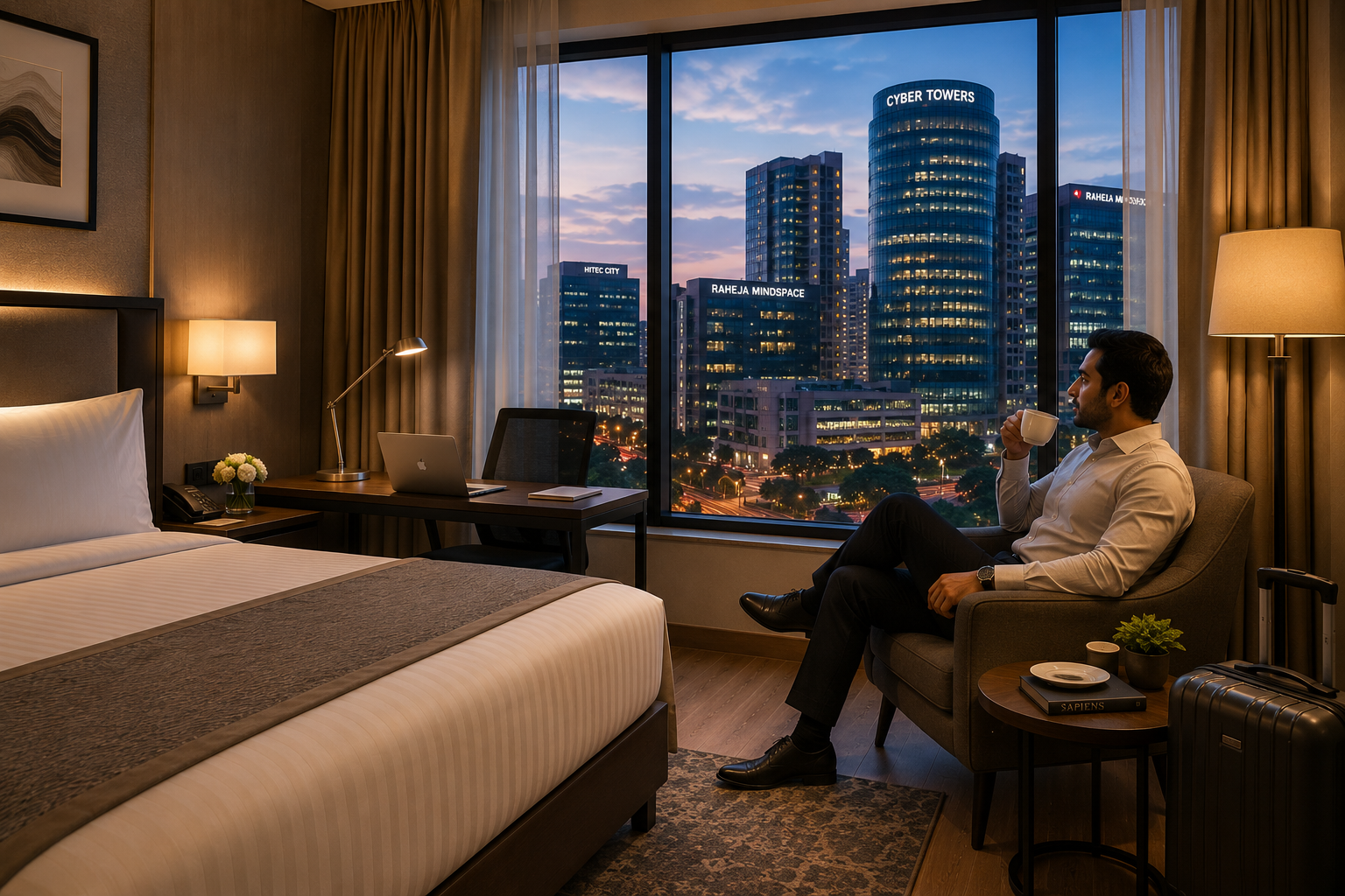 Business Traveller Relaxing at La Riviera Suites Hyderabad
